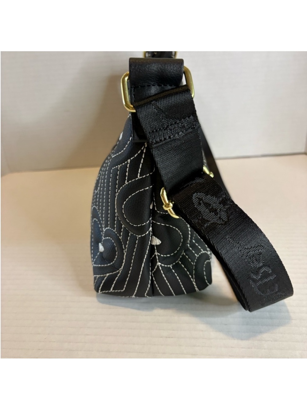 Betsey Johnson Black Quilted Heart Crossbody with Gold Hardware - Picture 7 of 10